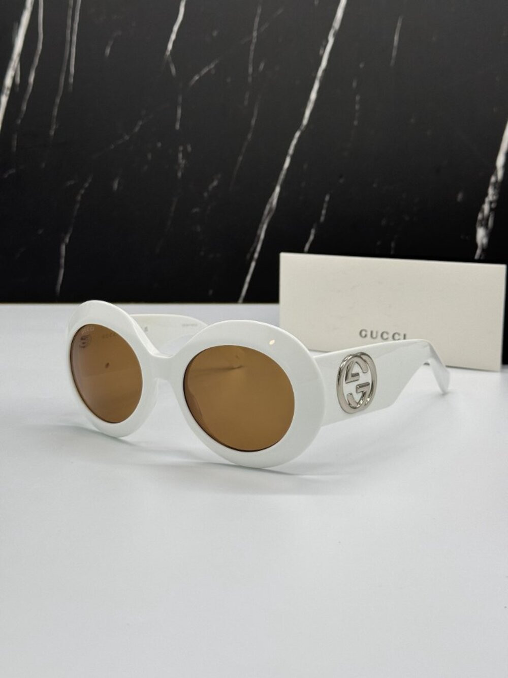 NEW GUCCI GG1647S 003 SUNGLASSES WHITE BROWN ROUND WOMEN EYEWEAR GUCCI - Picture 2 of 11